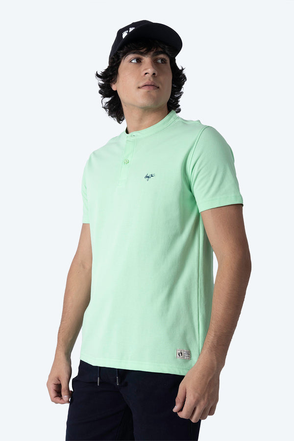 Playera aqua manga corta tipo henley - Hang Ten 