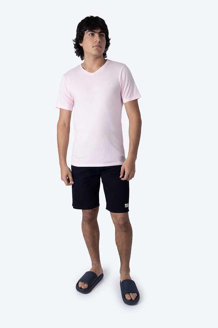Playera básica cuello v rosa claro  - Hang Ten 