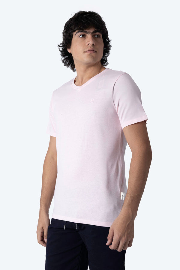 Playera básica cuello v rosa claro  - Hang Ten 