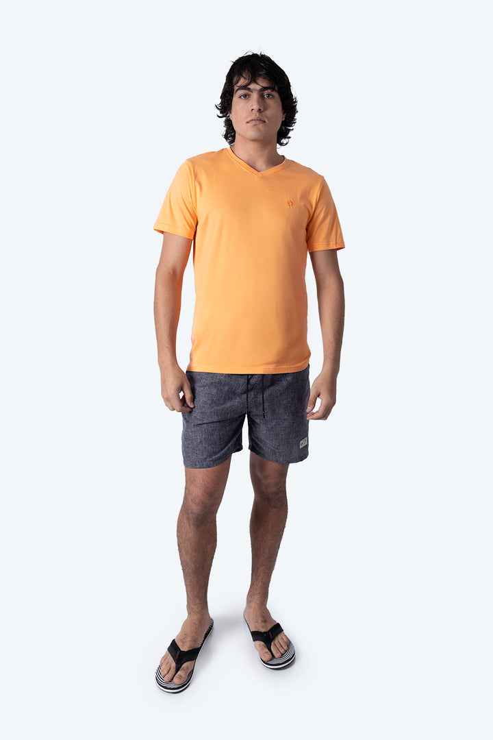 Playera básica cuello v naranja  - Hang Ten 