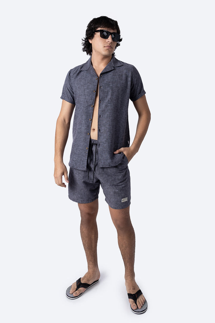 Camisa negra jaspeada manga corta - Hang Ten