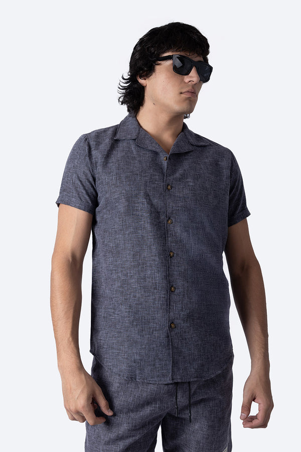 Camisa negra jaspeada manga corta - Hang Ten
