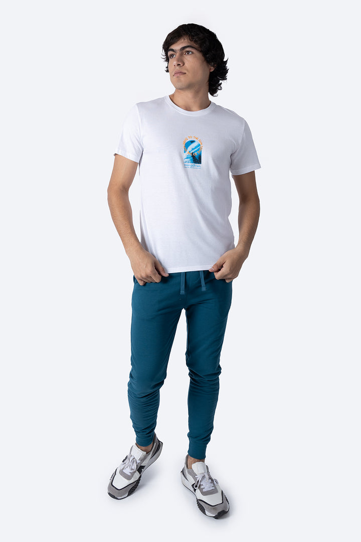 Playera blanca manga corta con estampado en la espalda - Hang Ten 