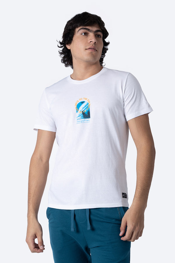 Playera blanca manga corta con estampado en la espalda - Hang Ten 