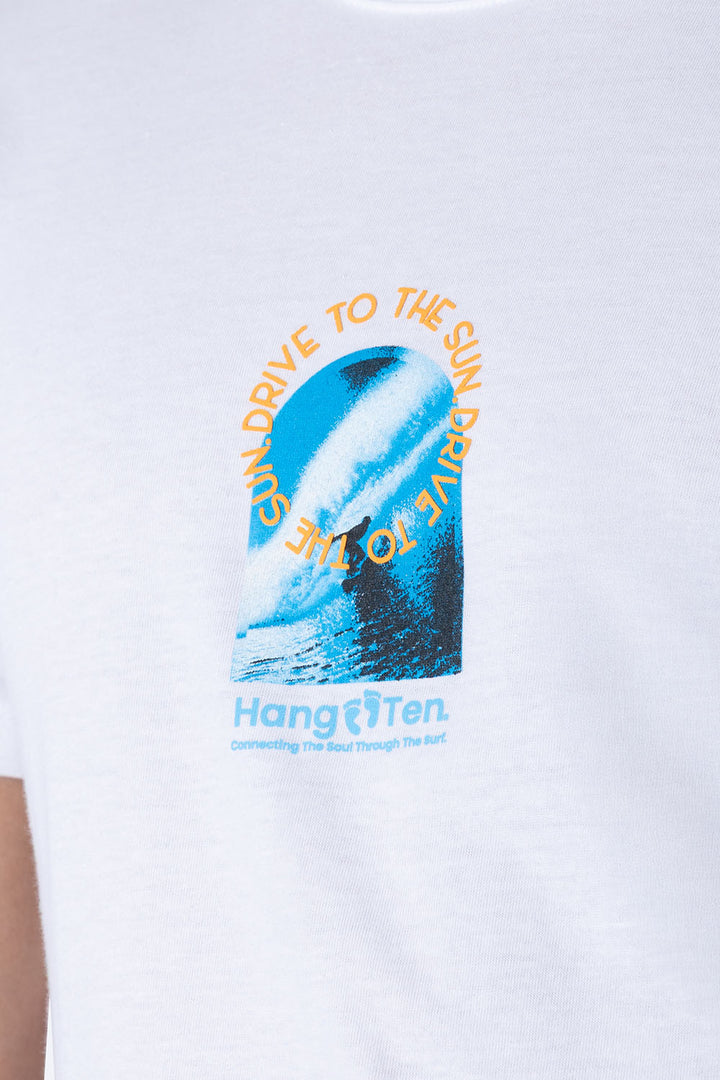 Playera blanca manga corta con estampado en la espalda - Hang Ten 