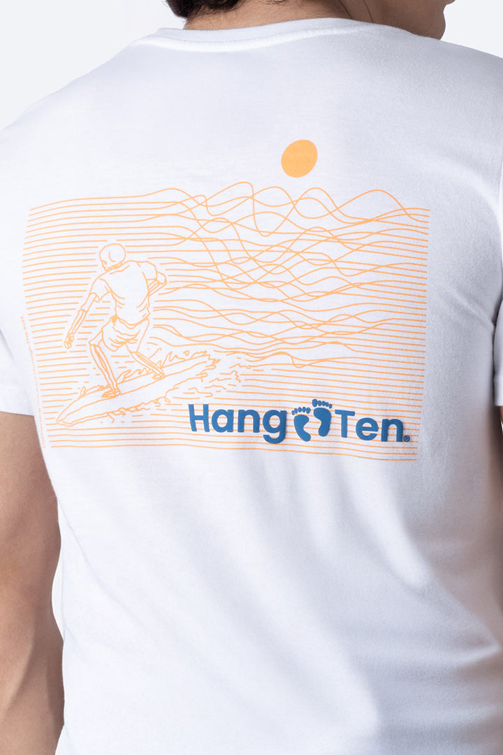 Playera blanca manga corta con estampado en la espalda - Hang Ten 