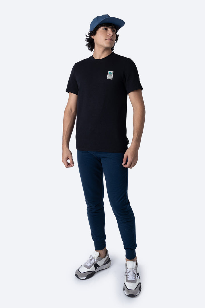 Playera negra con textura cuello redondo   - Hang Ten 