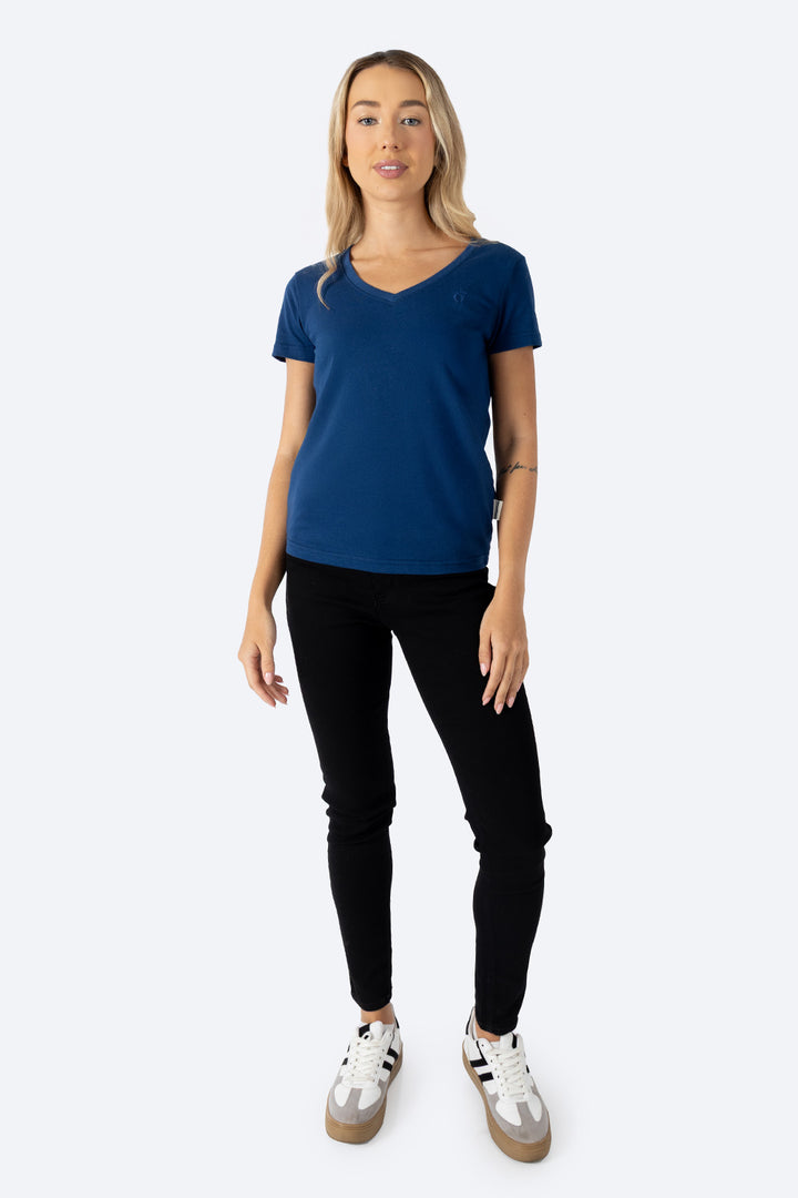 Playera básica azul oscuro cuello V  - Hang Ten
