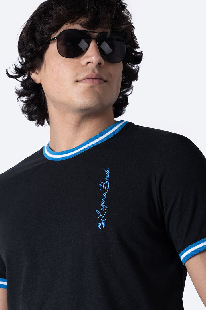 Playera negra bies a contraste azul - Hang Ten 
