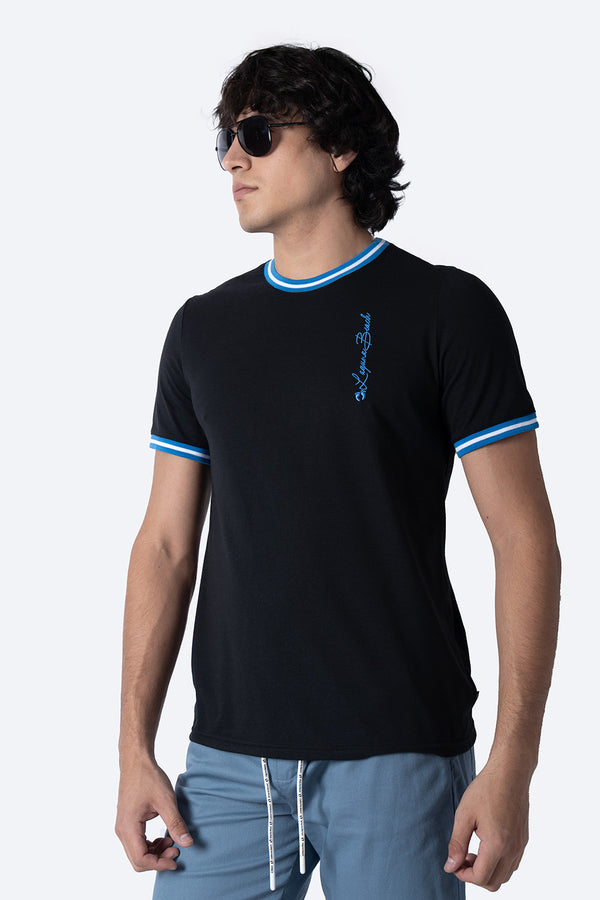 Playera negra bies a contraste azul - Hang Ten 