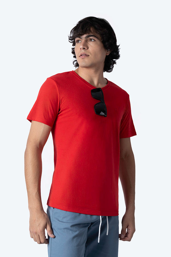 Playera básica cuello v rojo - Hang Ten 