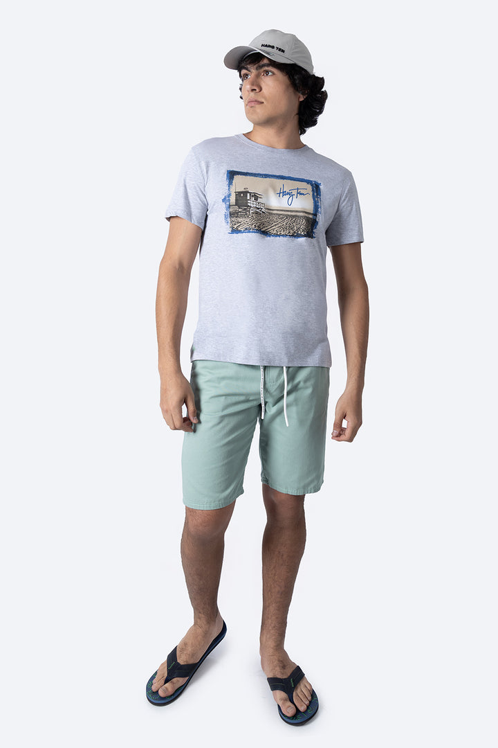 Playera gris manga corta con estampado - Hang Ten 