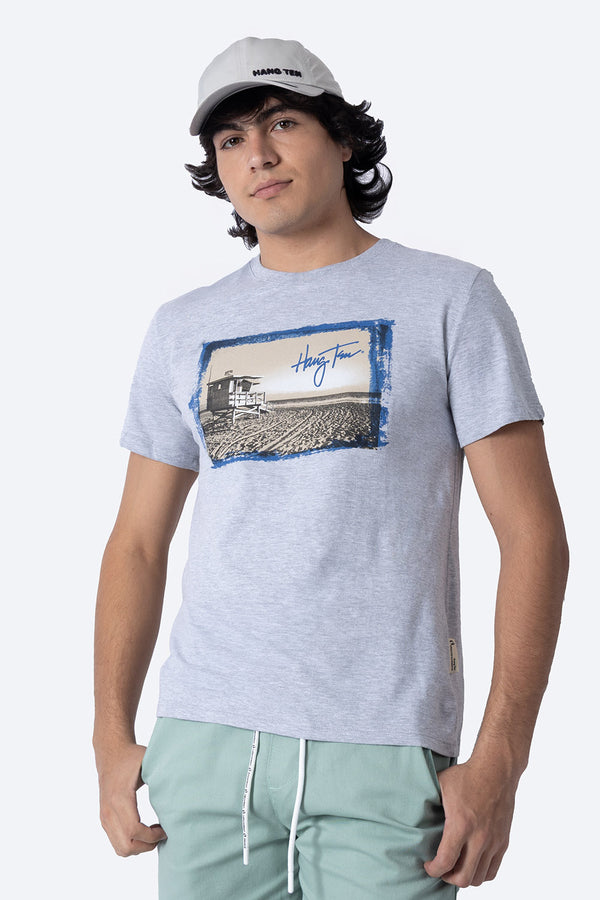 Playera gris manga corta con estampado - Hang Ten 
