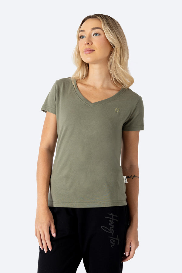 Playera básica verde oliva cuello V- Hang Ten