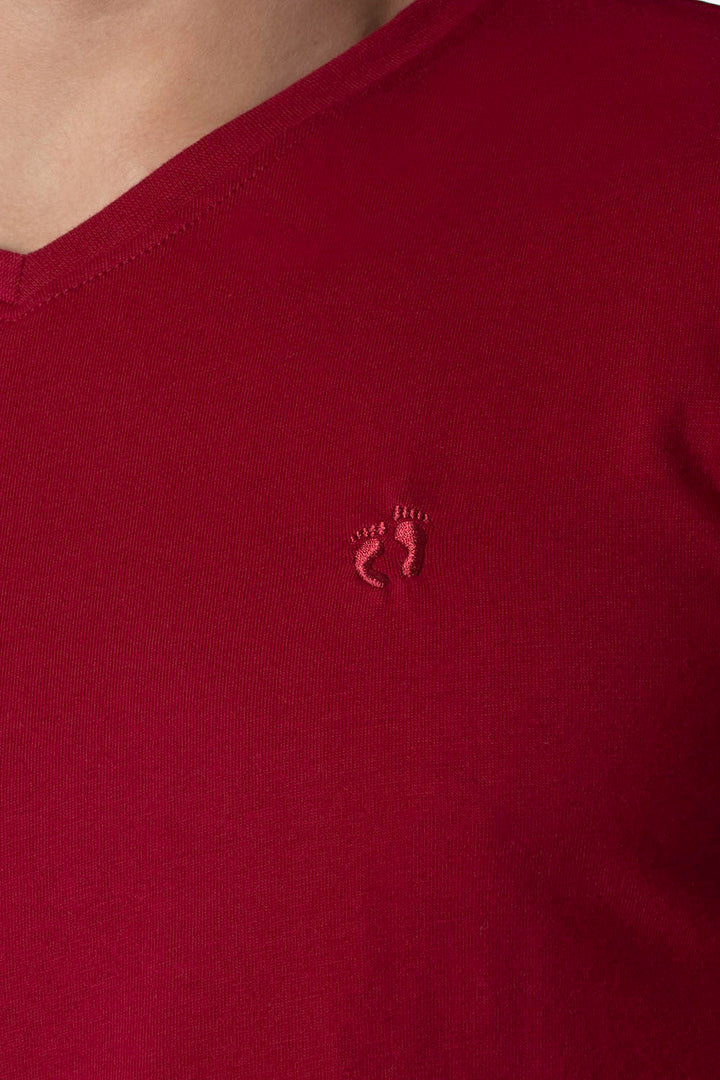 Playera básica cuello v rojo cereza - Hang Ten 