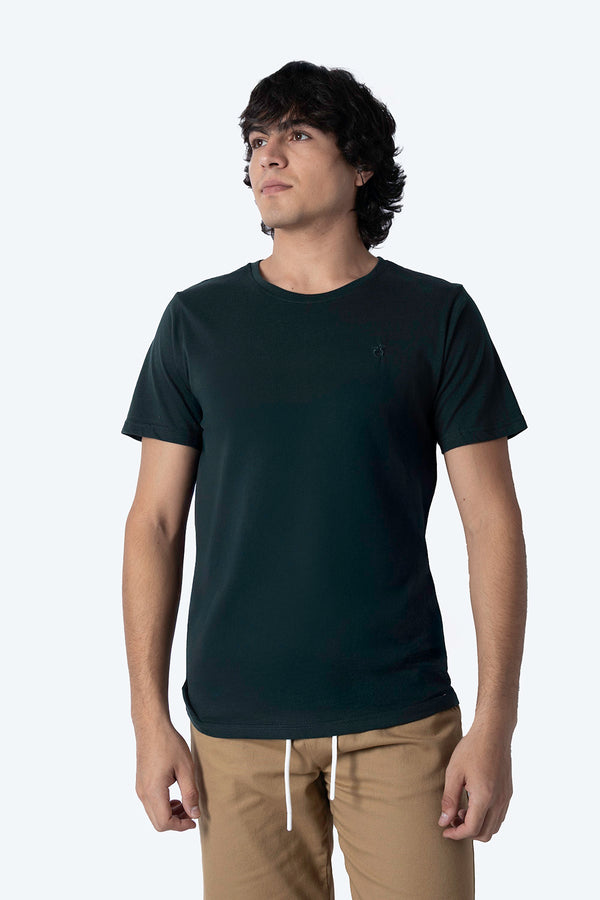 Playera básica cuello redondo verde oscuro  - Hang Ten 