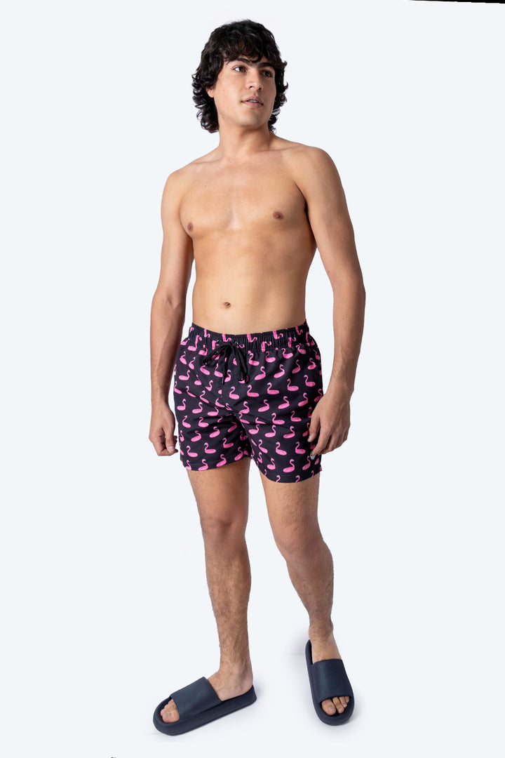 Traje de baño negro estampado de flamingo - Hang Ten