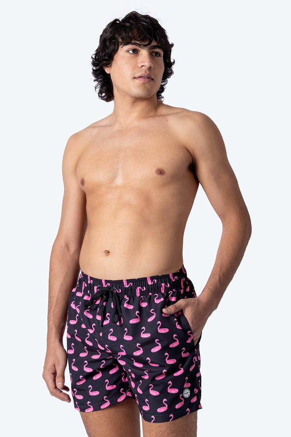 Traje de baño negro estampado de flamingo - Hang Ten