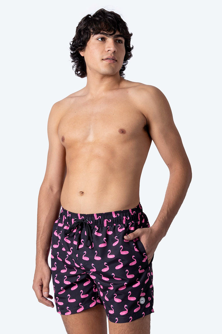 Traje de baño negro estampado de flamingo - Hang Ten