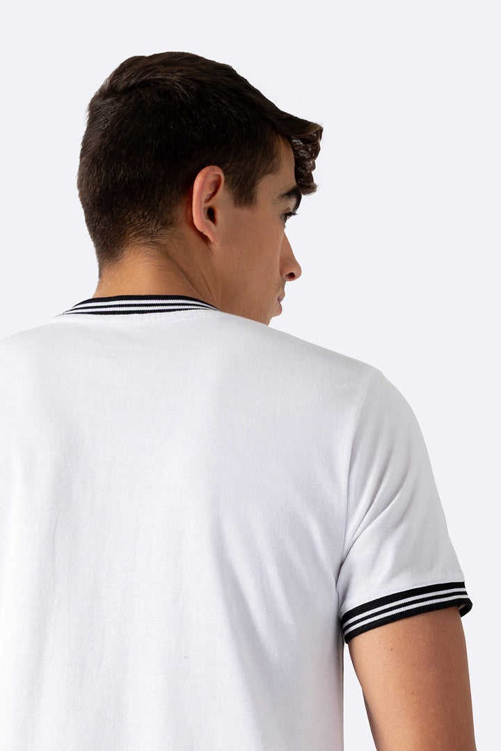 Playera blanca bies a contraste negro con blanco - Hang Ten