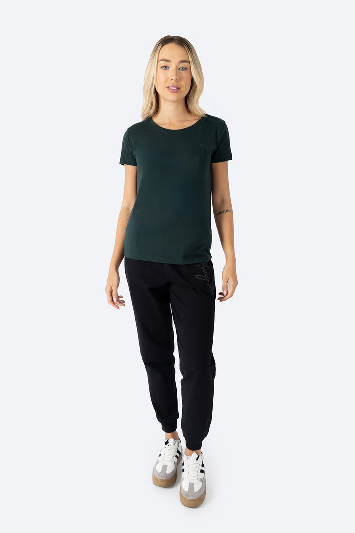 Playera básica cuello redondo verde oscuro  - Hang Ten