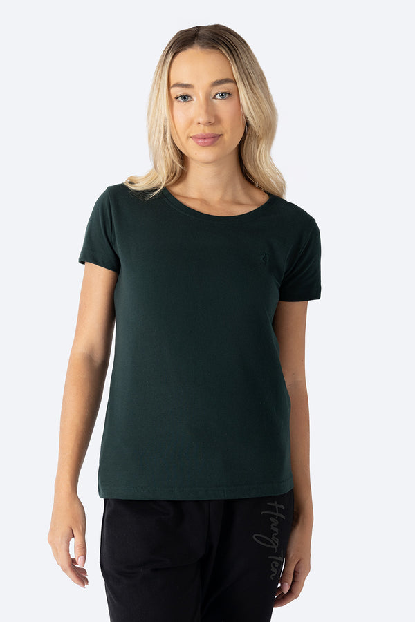 Playera básica cuello redondo verde oscuro  - Hang Ten