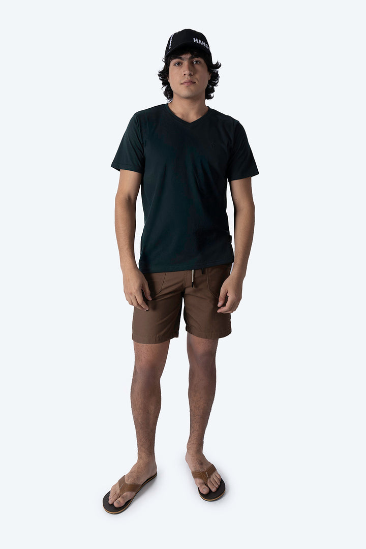 Playera básica cuello v verde oscuro - Hang Ten 