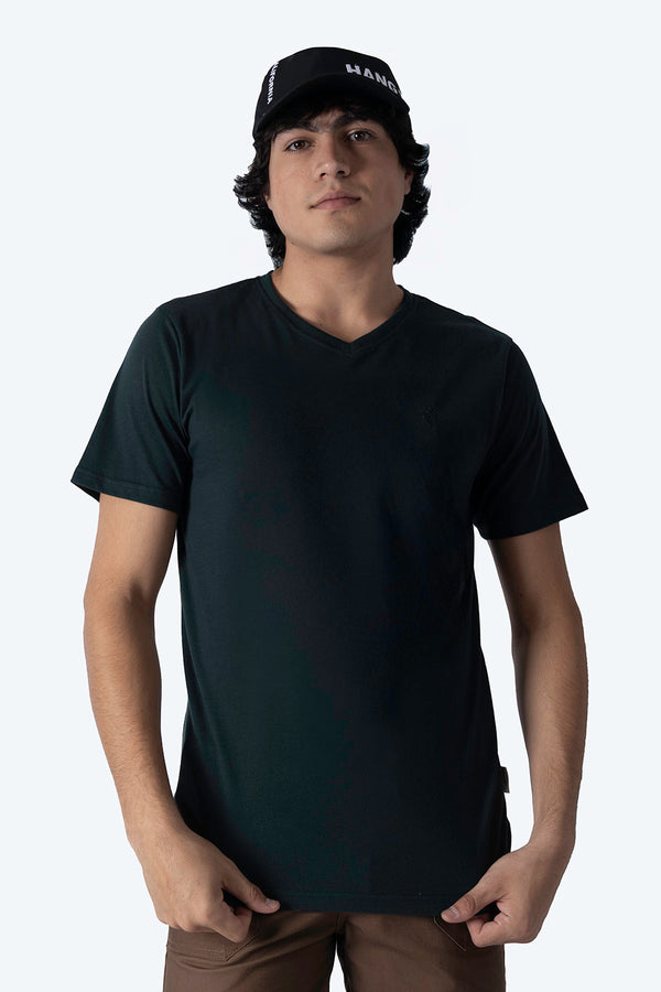 Playera básica cuello v verde oscuro - Hang Ten 