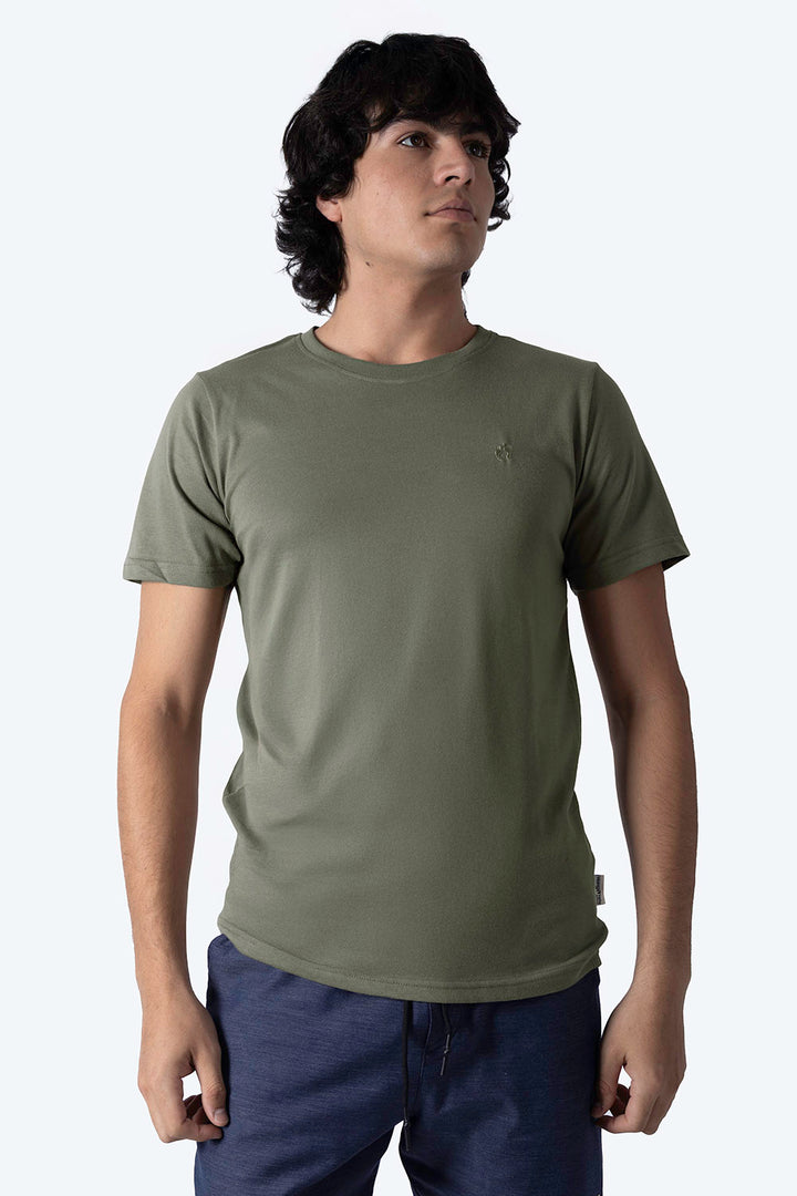 Playera básica cuello redondo verde olivo - Hang Ten 