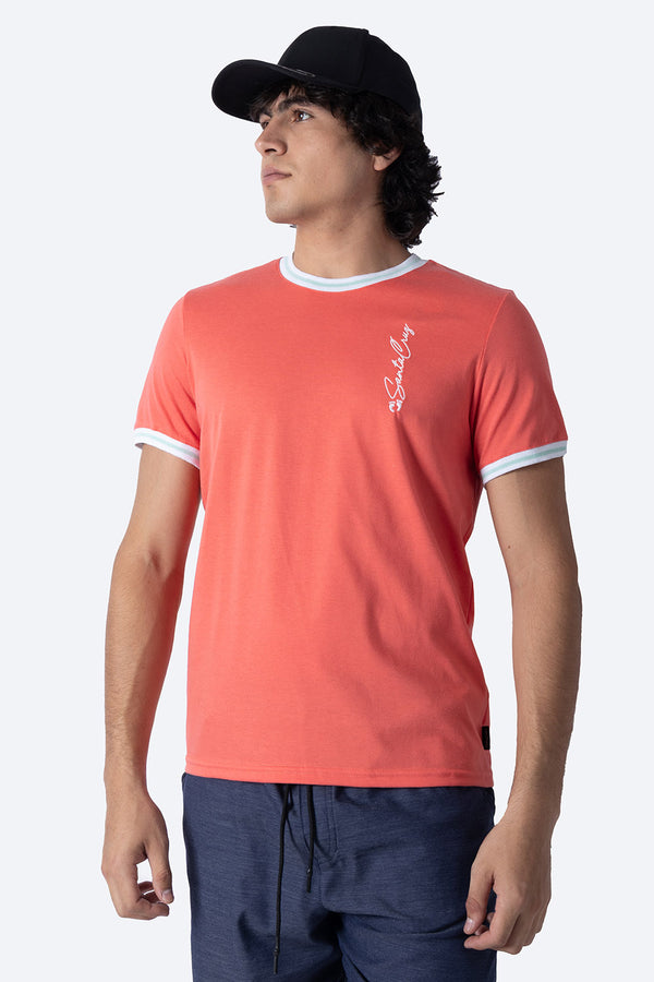Playera coral bies a contraste blanco - Hang Ten 