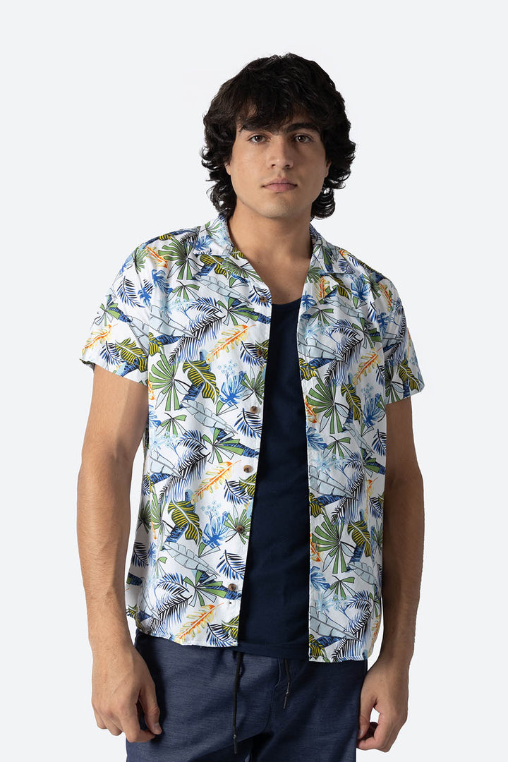 Camisa blanca diseño de hojas - Hang Ten