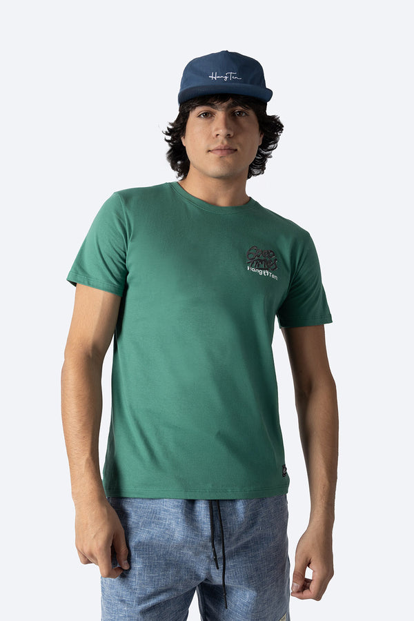Playera verde manga corta con estampado en la espalda - Hang Ten 
