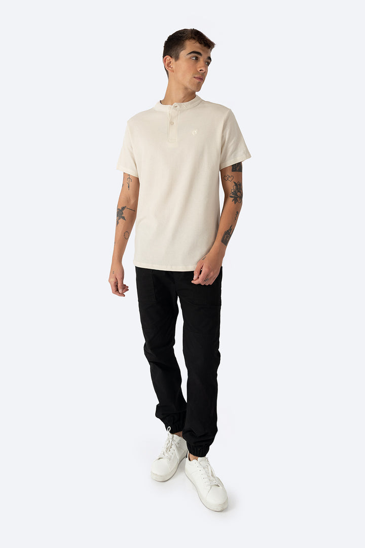Playera henley beige con textura - Hang Ten