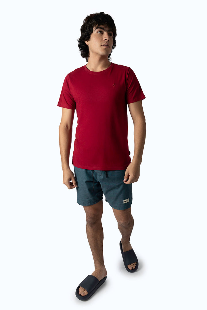 Playera básica cuello redondo rojo cereza - Hang Ten 