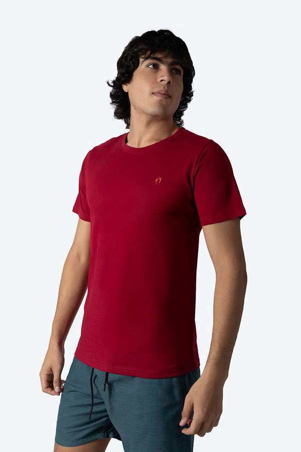 Playera básica cuello redondo rojo cereza - Hang Ten 