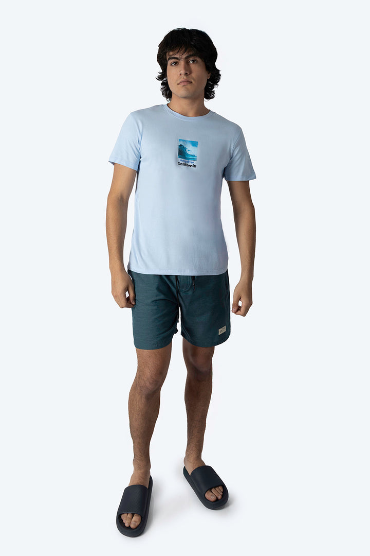 Playera azul claro manga corta con estampado - Hang Ten 