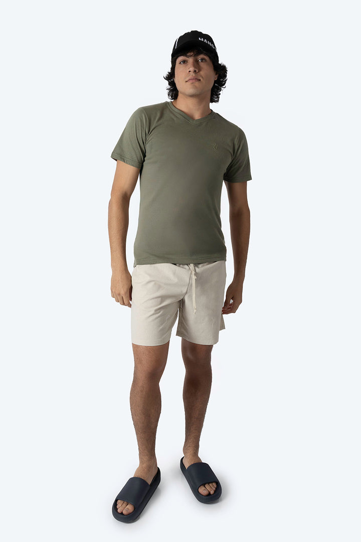 Playera básica cuello v verde olivo - Hang Ten 