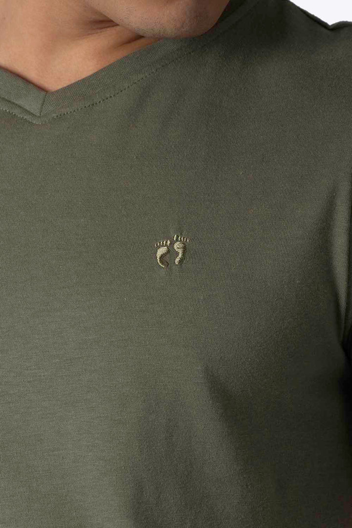 Playera básica cuello v verde olivo - Hang Ten 