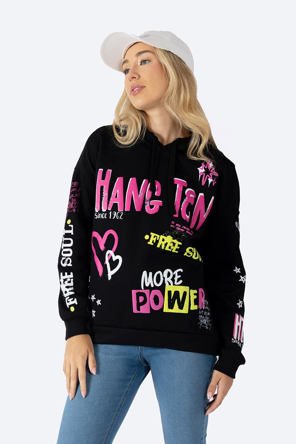 Sudadera oversize negra con estampado -  Hang Ten