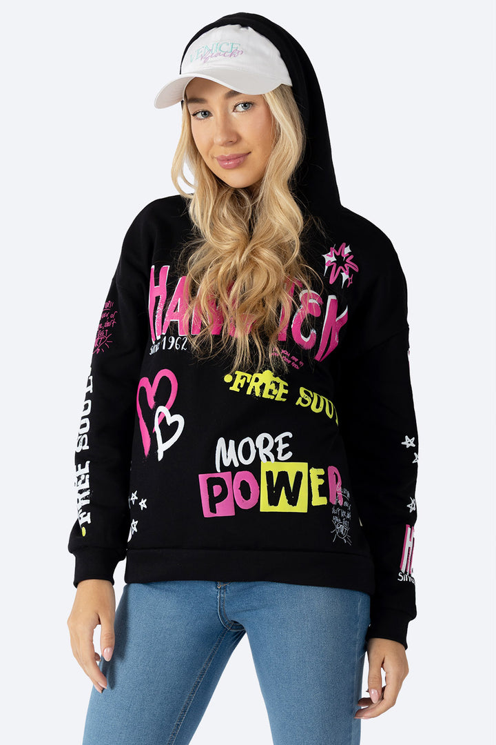 Sudadera oversize negra con estampado -  Hang Ten