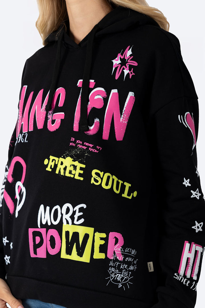 Sudadera oversize negra con estampado -  Hang Ten