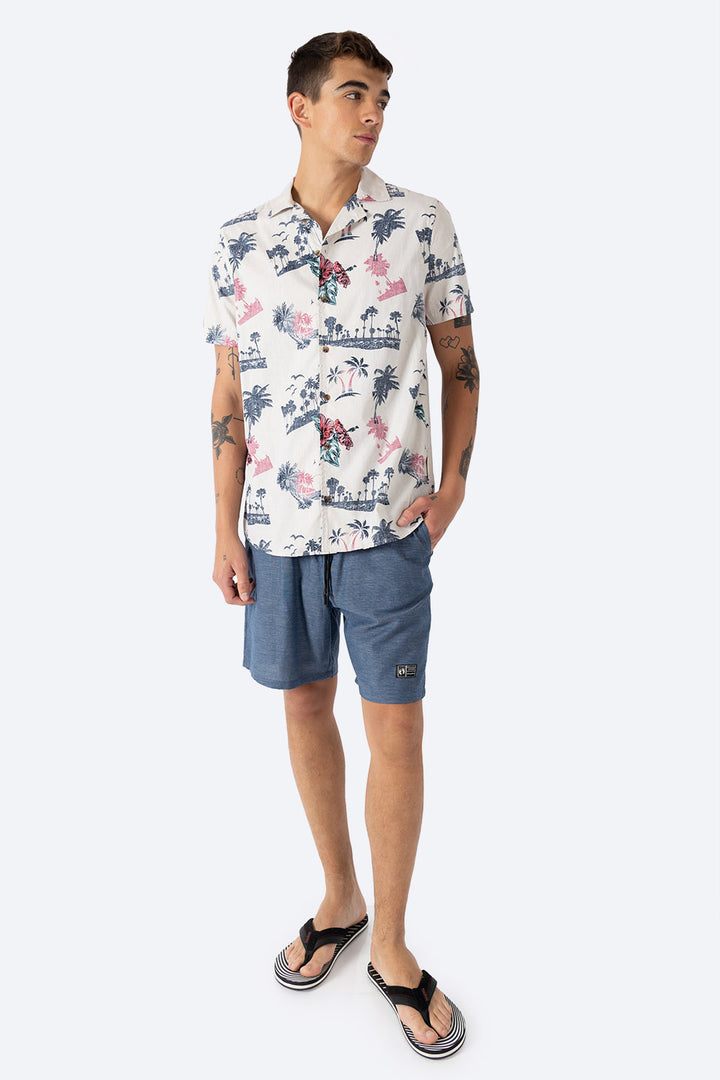Camisa beige estampado palmeras - Hang Ten