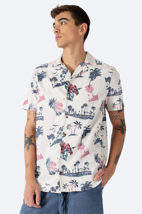 Camisa beige estampado palmeras - Hang Ten