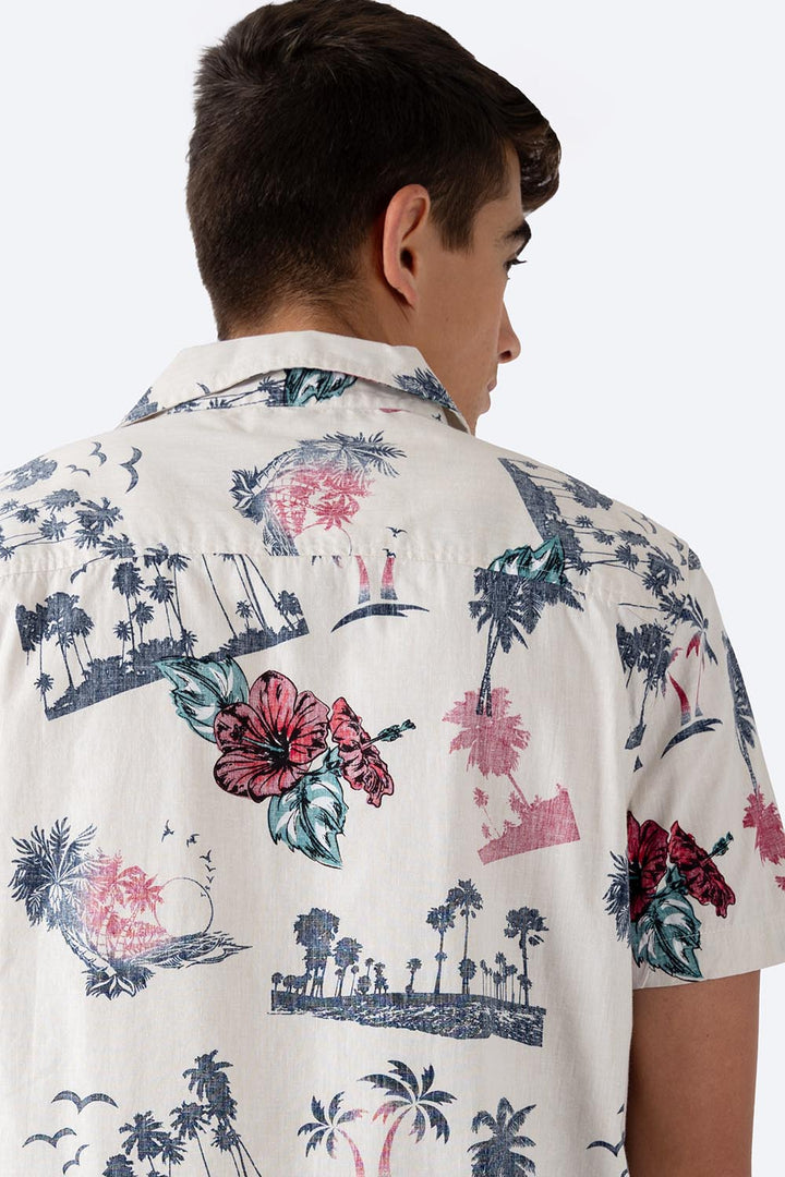 Camisa beige estampado palmeras - Hang Ten