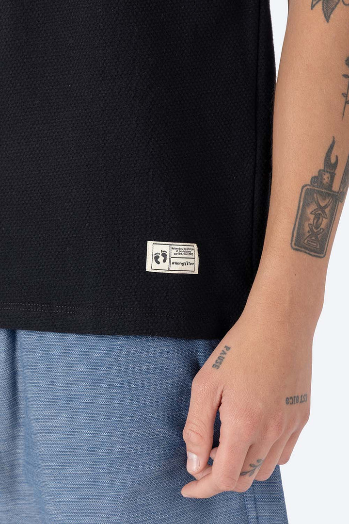 Playera henley negra con textura - Hang Ten