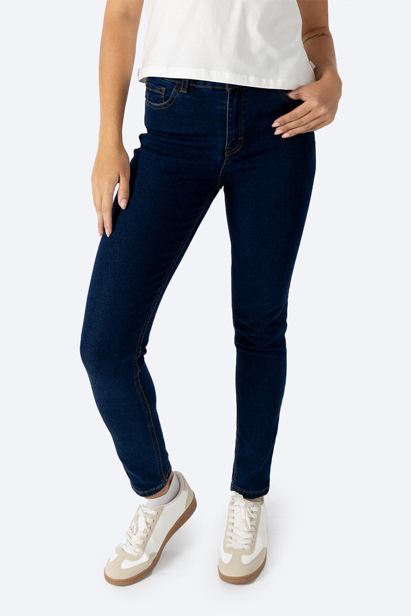 Jeans skinny tiro alto azul oscuro - Hang Ten 