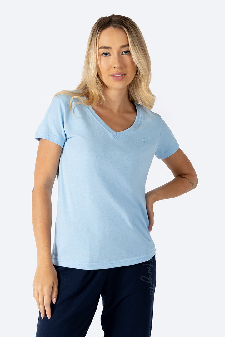 Playera básica azul claro cuello V - Hang Ten
