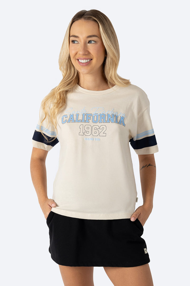 Playera boxy beige con diseño - Hang Ten