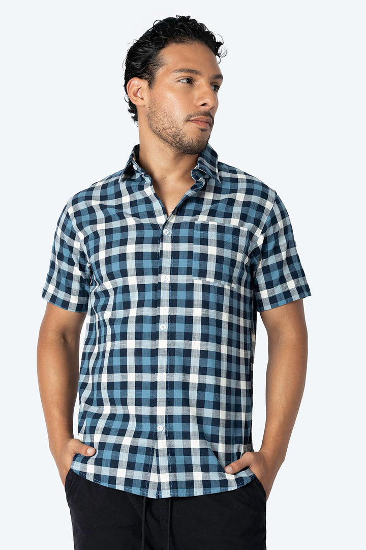 Camisa a cuadros azul con blanco - Hang Ten