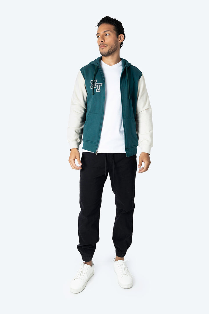 Sudadera abierta verde con beige  - Hang Ten 